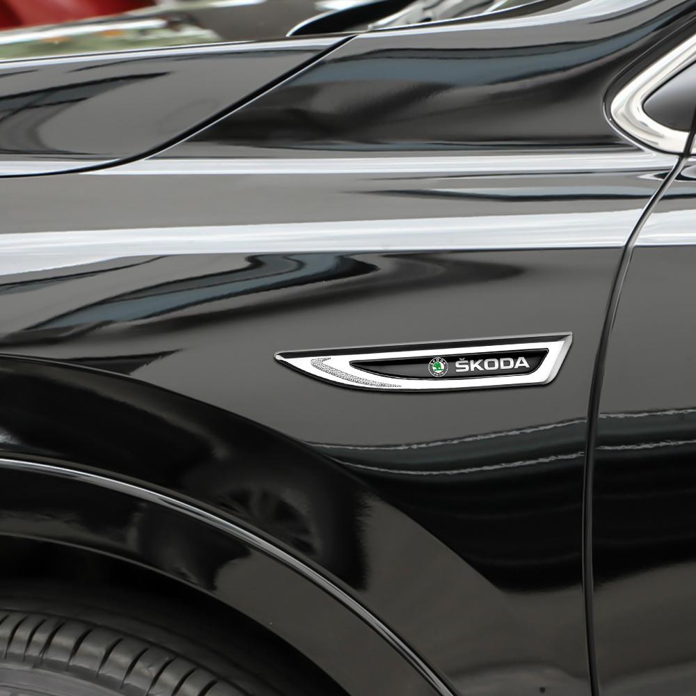 JBIW9 3D Car Metal Blade Sticker Body Door Side Fender Badge Accessories For Skoda Yeti Octavia 2 3 a5 Fabia Kodiaq Rapid Karoq Superb