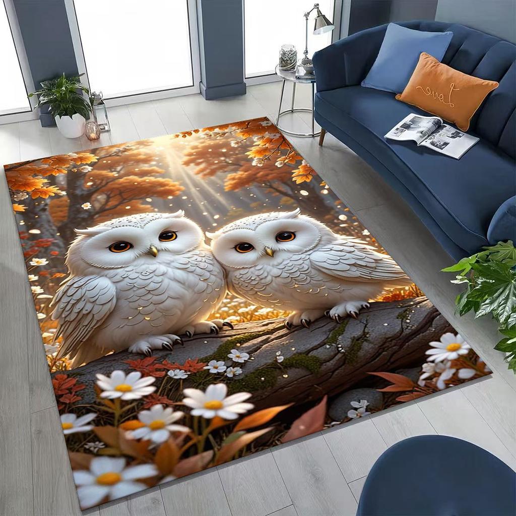 2026 New Mysterious Owl Colorful Cartoon Birds Rug for Bedroom Living Room Sofa Home Doormat Decor,Large Kid Non-slip Floor Mat