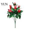 Faux Floral Arrangements for Holiday Decor Artificial Poinsettia Flowers, Christmas Red Bouquet with Berries, Silk Maintenance Free Plant Stems Table
