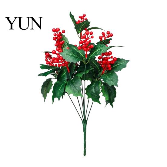 Faux Floral Arrangements for Holiday Decor Artificial Poinsettia Flowers, Christmas Red Bouquet with Berries, Silk Maintenance Free Plant Stems Table
