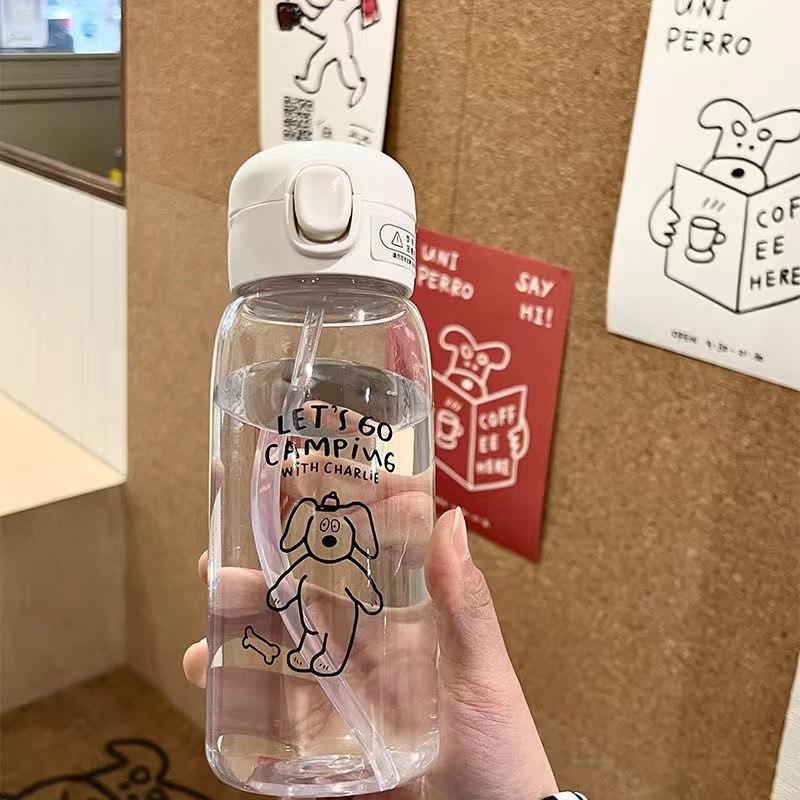 Пластиковая бутылка для воды, чашка для воды с соломинкой, простая портативная портативная чашка большой емкости, устойчивая к падению и портативная чашка, мультяшная присоска для льда