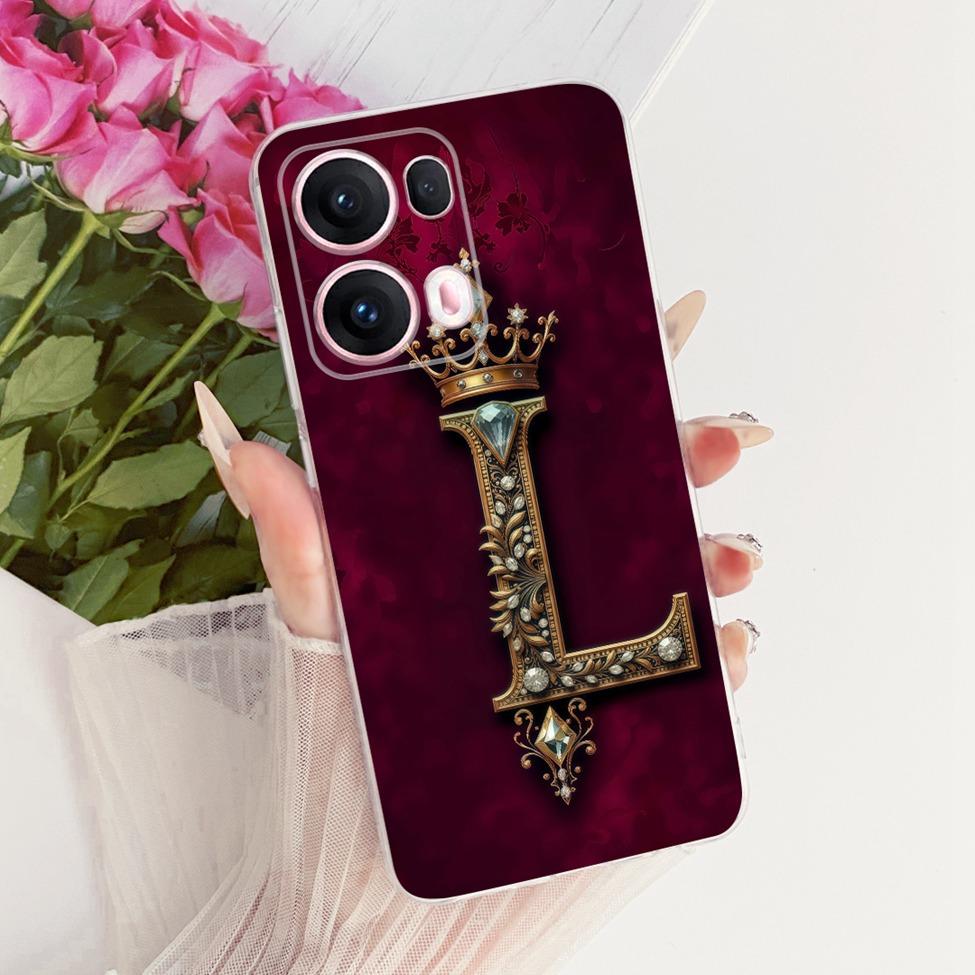 Прозрачная Для Oppo Reno 13Pro CPH2697 PKK110 Чехол Для Oppo Reno 13 Pro Чехол Роскошная Корона Буквы A-Z 2D Плоский Узор