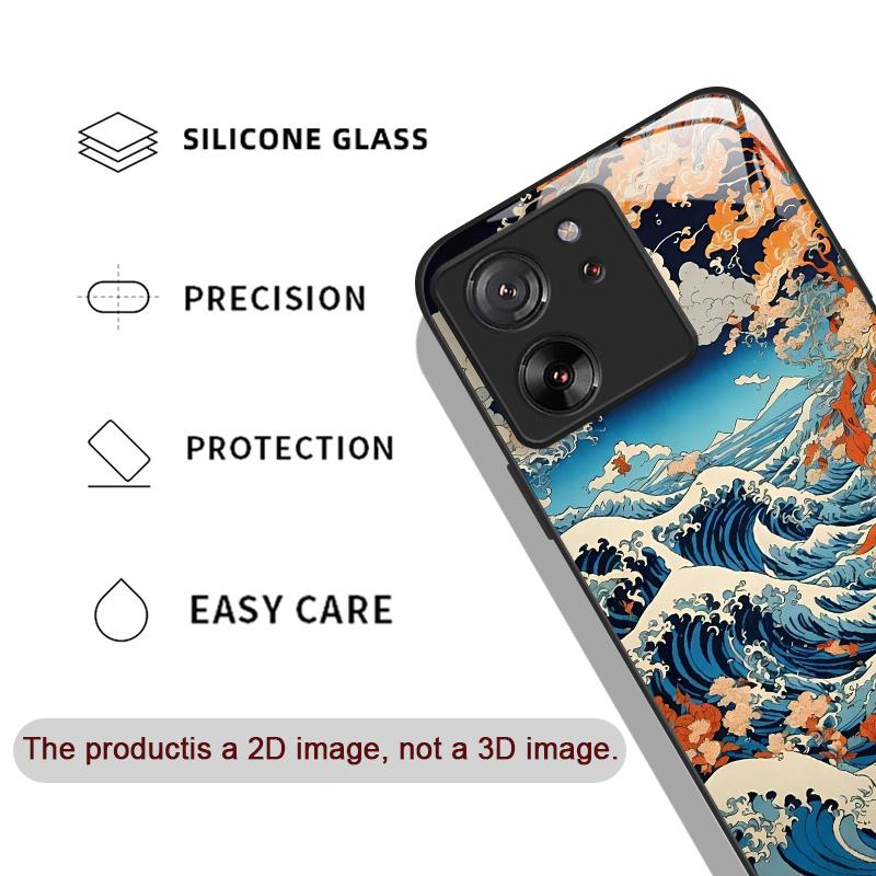 Закаленное Стекло Чехол для Телефона для Motorola Moto G85 G84 G75 G55 Edge 50 Fusion 40 Neo 30 Pro Японская Древняя Структура Волны Чехол