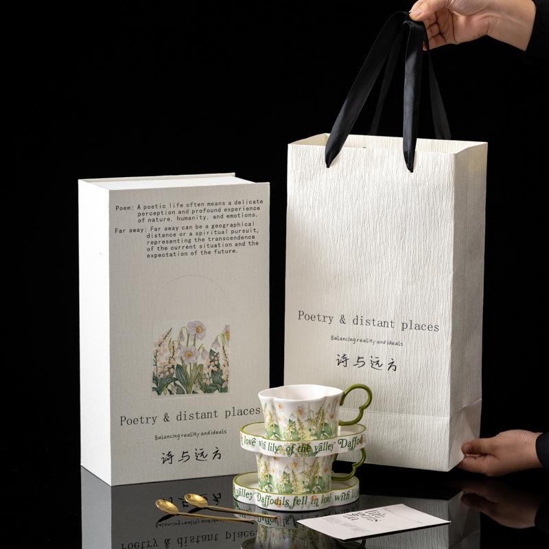 Retro oil painting wind chimes flower coffee cup saucer high-end exquisite housewarming gift set ceramic mug