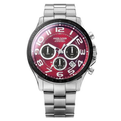 Часы Time Craft Solar Chronograph с сапфировым стеклом, красным циферблатом NTCS44SBRE, серебристые [Angel Clover] мужские