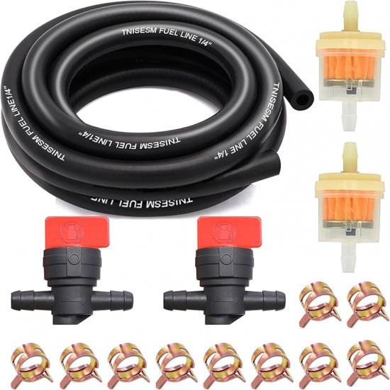 Tnisesm 1/4 Inch ID Fuel Line Hose 10 Feet + 20Pcs 2/5" ID Hose Clamps For Kawasaki Kohler Briggs & Stratton Small Gas Diesel Powersports Engines And