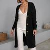 Women's Solid Color Long Sleeved Knee Length Knitted Cardigan, Lazy Trend, Medium Long Hair Jacket