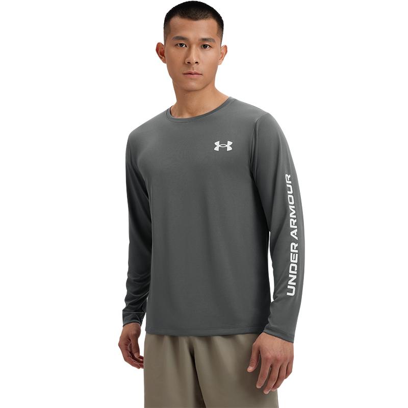 Under Armour Ss25 Ef Perf Графическое Лого Мода Тренировочная Удобная Футболка с Длинным Рукавом Мужская Топы Носорог-Серый 6007557-025