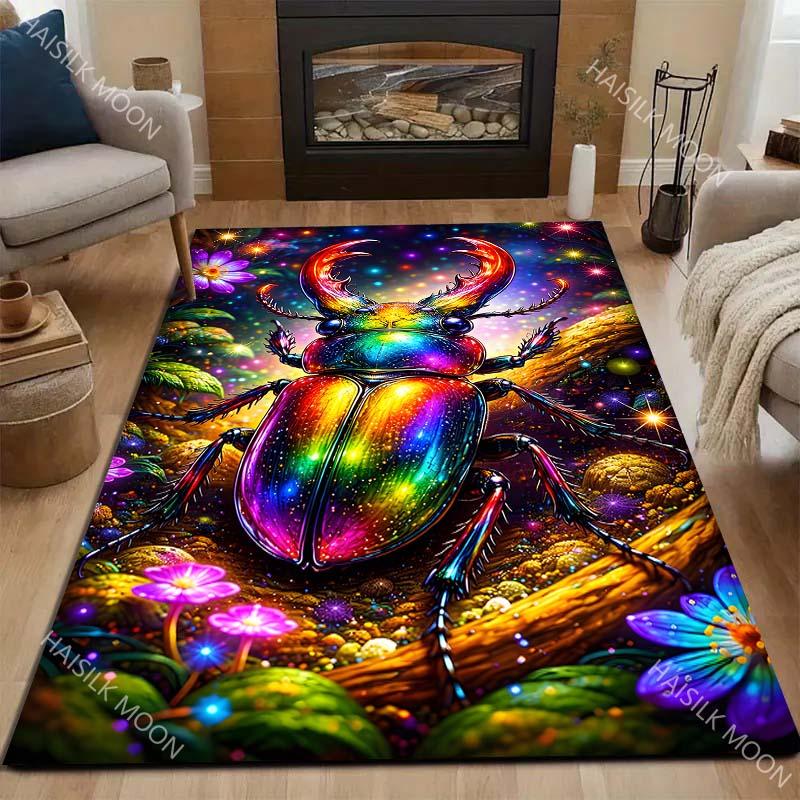 1PC Rainbow Rhinoceros Beetle flowers Print Carpet for Living Room Bedroom Sofa Home Decor Rus Non-slip Floor Mat Luxury Gift