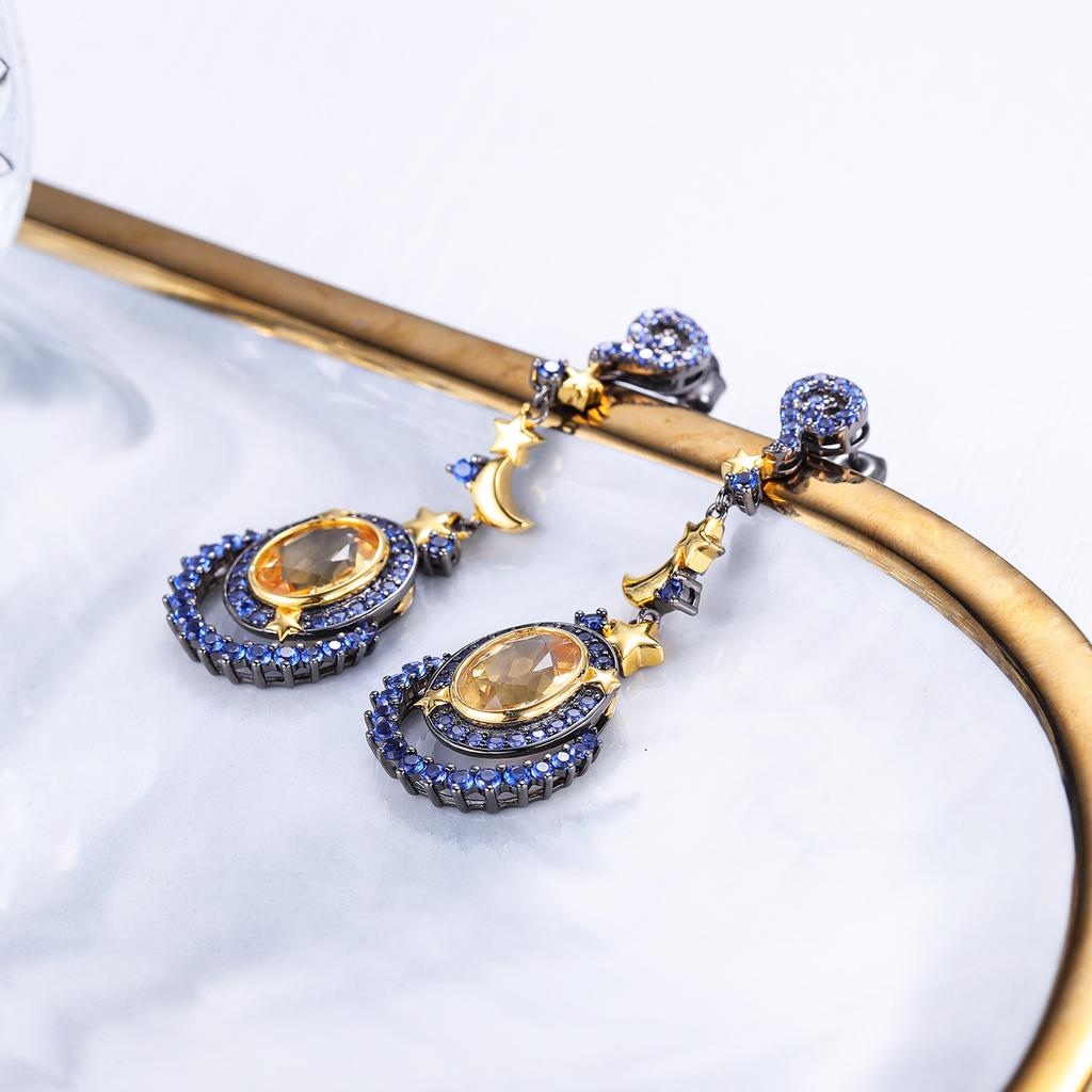 Оригинальные дизайнерские новые серьги в средневековом стиле, серебряные серьги S925 с натуральным цитрином, высококачественные серьги