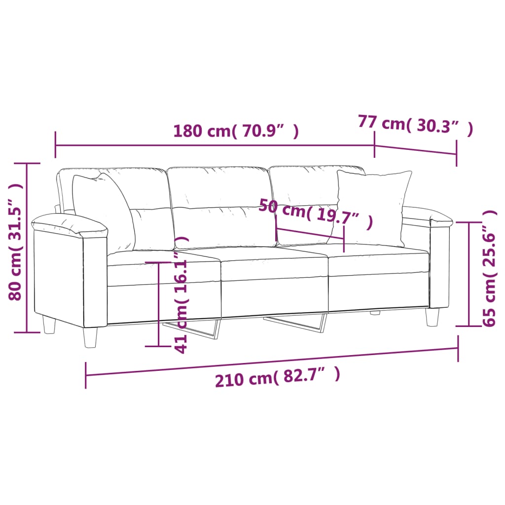 Vidaxl 3-Osobowa Sofa Z Poduszkami, Kolor Taupe, 180 Cm, Mikrofibra