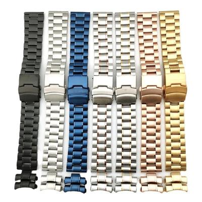 Твердый ремешок из нержавеющей стали 18 мм, 20 мм, 22 мм, 24 мм, складная пряжка с изогнутым концом для мужчин и женщин, металлический ремешок для часов с 5 стрелками, аксессуары