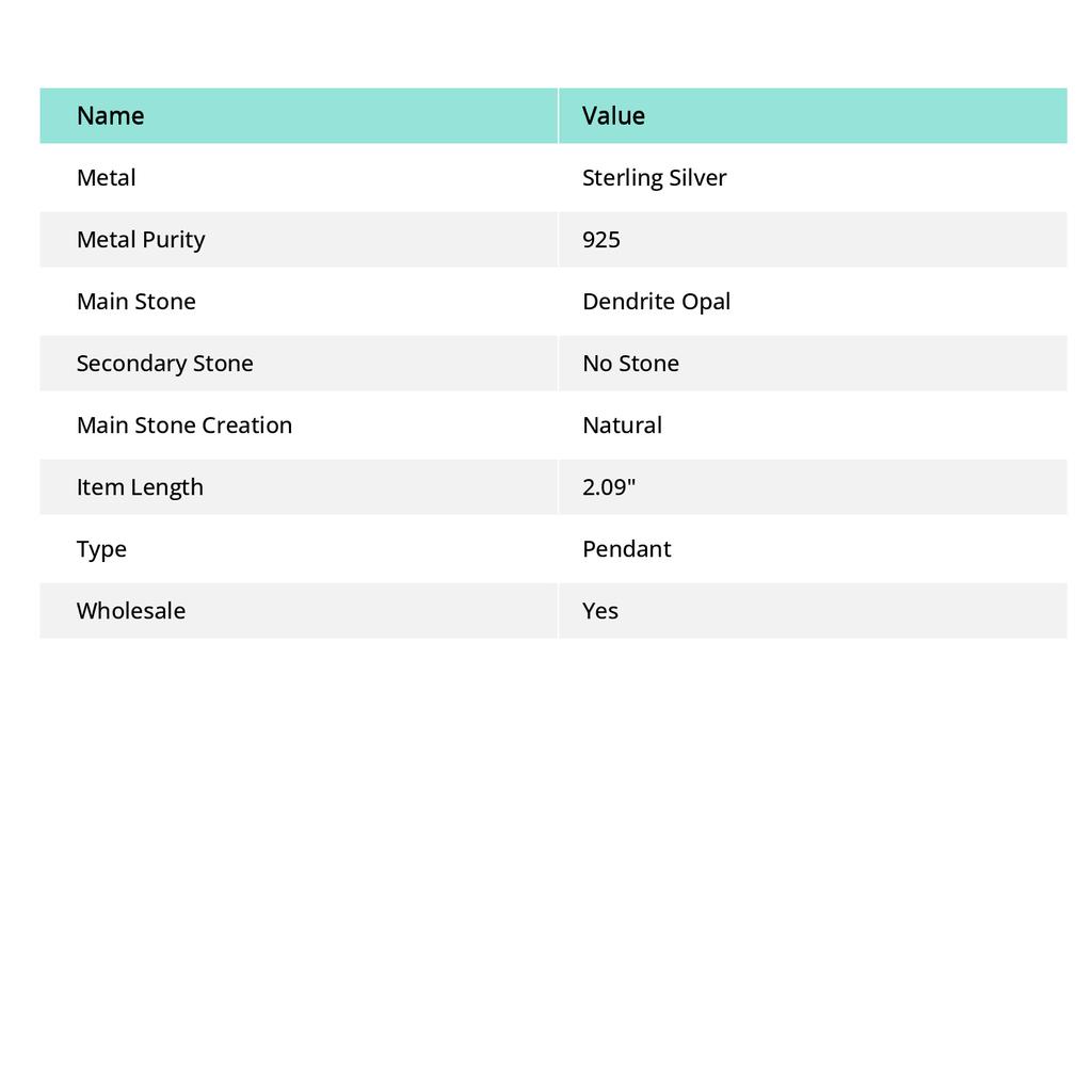 Подарочный кулон из стерлингового серебра 925 пробы с натуральным дендритным опалом 2,09 дюйма P8h73