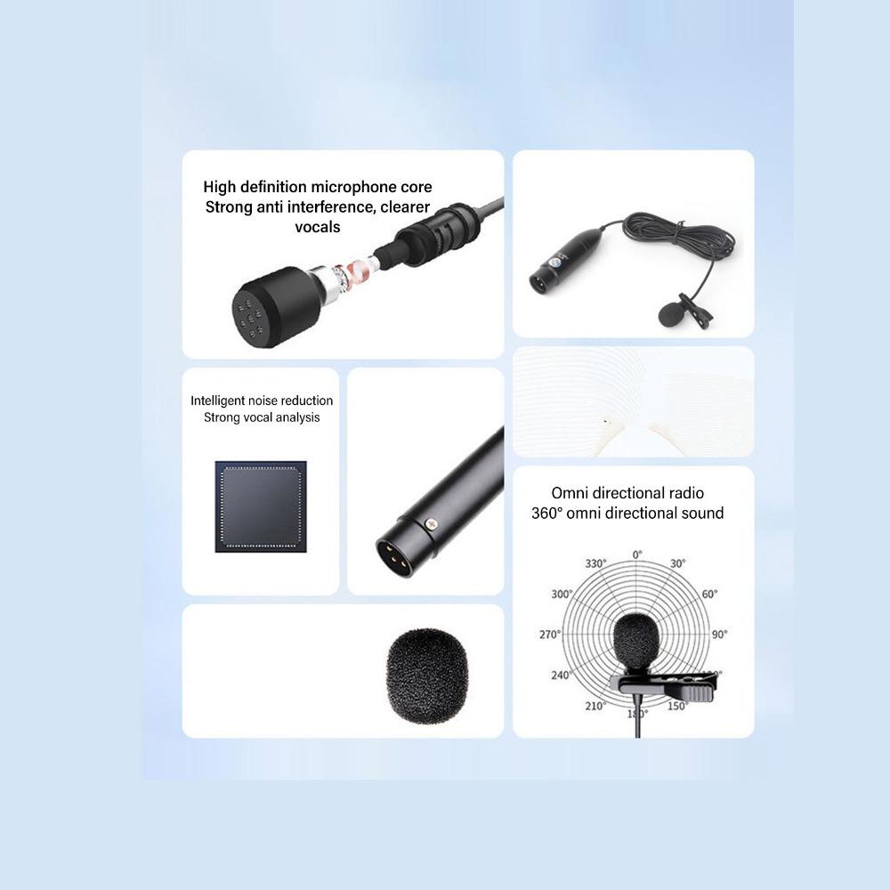 Noise Reduction Lavalier Microphone 48V Phantom Power XLR Lavalier Mic Portable Mono Multi-Scene