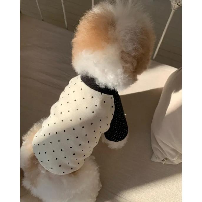 Dog Cat Polka Dot Pet Sweatshirt, Soft Mid-sleeve Two-legged Base Shirt for Small Dogs Teddy Bichon, All Season Contrast Color