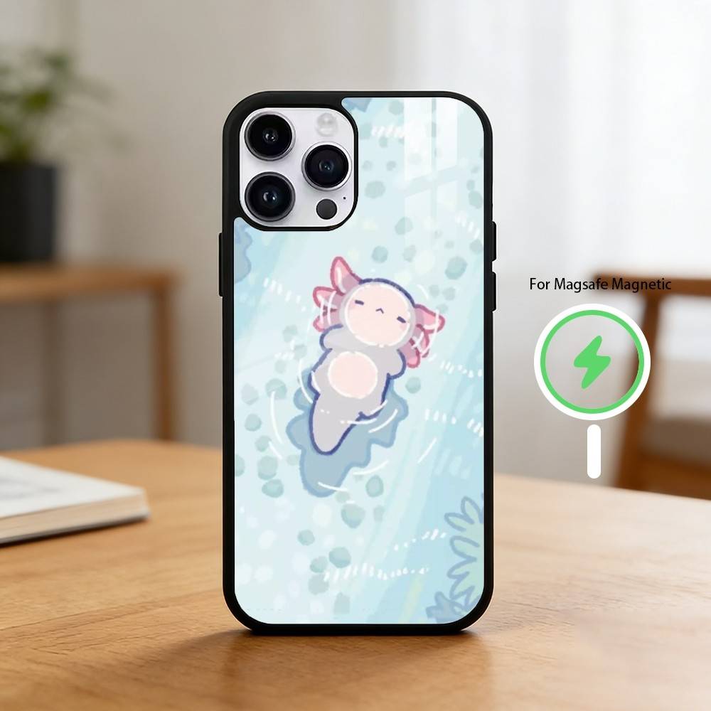 Мультяшный C-Милый A-Аксолотль Чехол для Телефона для iPhone 17/16/15/14/13/12/Plus/Pro/Max для Магнитной Беспроводной Зарядки