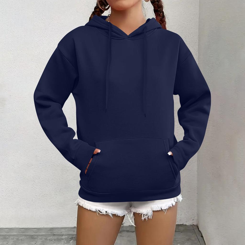Women's Fashion Casual Sweatshirt Solid Color Hooded Pullover Sweatshirt With Pocket