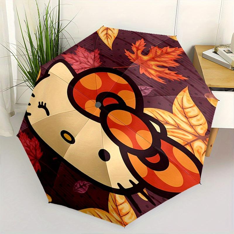 Hello Kitty,Autumn Leaves Automatic Folding Umbrella-Simple 8-Rib Design, Bright Cartoon Pattern, Durable Iron Frame, Suitable For Travel, O