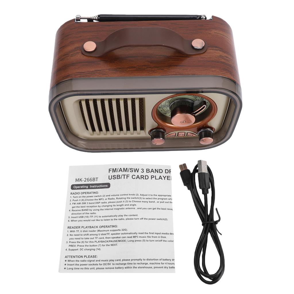 Ретро Bluetooth-колонка Радио Портативное AM FM SW Радио Перезаряжаемая Беспроводная Колонка с Телескопической Антенной для Дома