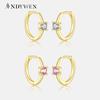 925 Sterling Silver Zircon Huggies Clips Piercing Pendiente Earring Loops Rainbow Hoops Summer Jewelry