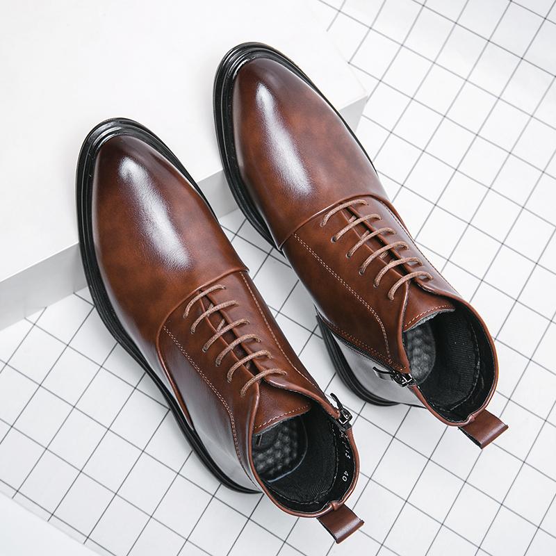 WAERTA кожаные ботинки на молнии со шнуровкой, высокие, британские, универсальные, модные, деловые, мужские, на платформе, повседневные, качественные ботинки для мужчин