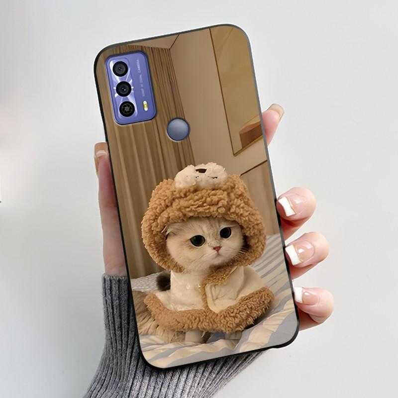 Cute Case For TCL 20B (6159K) Fundas Capa Printing Shell Protective Cover Soft Silicone Coque Cartoon Black Casing