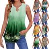 Womens Summer Tank Tops  Pleated V Neck Printing Casual  Top Tank Tops For Women Loose Fit Sleeveless Tunic Shirts