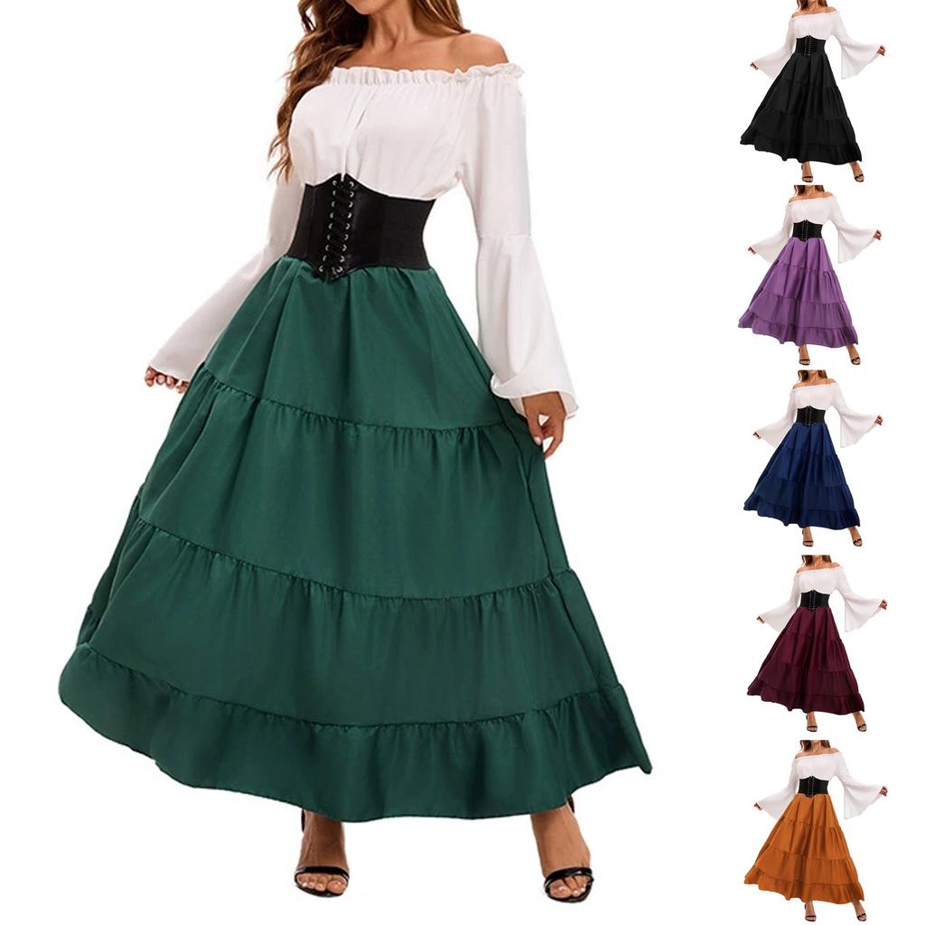 Женское модное ретро-макси-платье с рукавами-трубами и талией