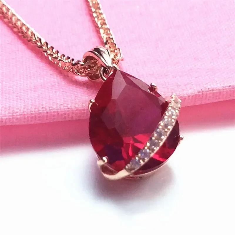 Легкая роскошь Ожерелья с рубином в форме капли воды модная медная цепочка на ключицу с покрытием из розового золота для женщин свадебный циркон