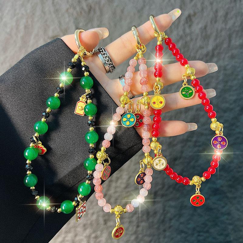 Chinese Style Phone Chain Handmade Beaded New Year Phone Strap Wrist Hanging Car Key Chain Pendant String for Women