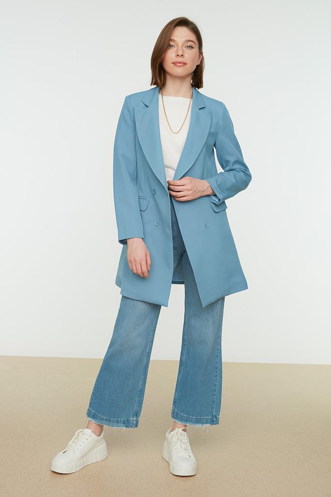 Women's Fashion New Hijab Jacket Black Double Button Pocket Detailed Lined Blazer Woven Jacket