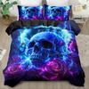 3PCS Fantasy Blue Skull 3D Digital Visual Printed Quilt Cover Set Duvet Cover No Filling Cool King Queen Size For Bedroom Decor