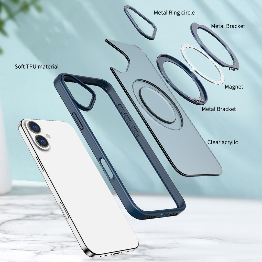 For iPhone 16 Case TPU+Acrylic Kickstand Magnetic Phone Cover