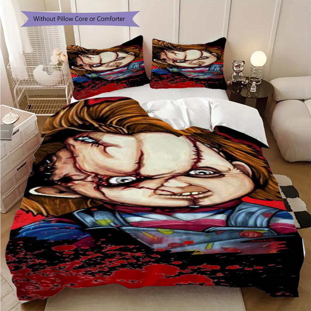Chuckys Deadly Charm Bedding (1 * duvet cover + 2 * pillowcase, without core) 2D Flat Duvet cover and pillowcase Bedding set Soft and comfortable