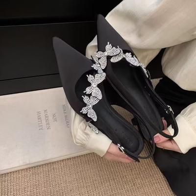 2025 новый дизайн чувство задний ремешок шпилька вечерние туфли на высоком каблуке французский острый носок темперамент одинарные туфли сумка голова сандалии женщины