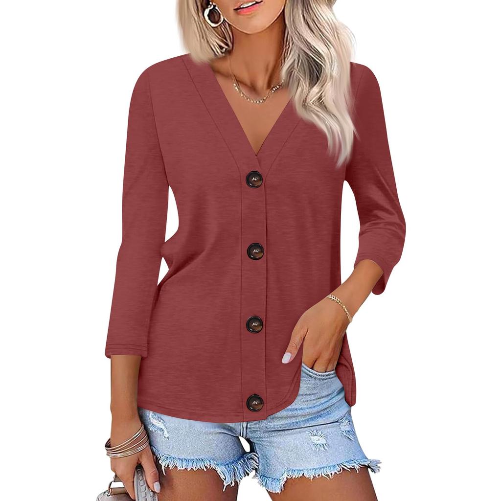 Женская модная повседневная рубашка на пуговицах с принтом, топ с рукавами 3/4