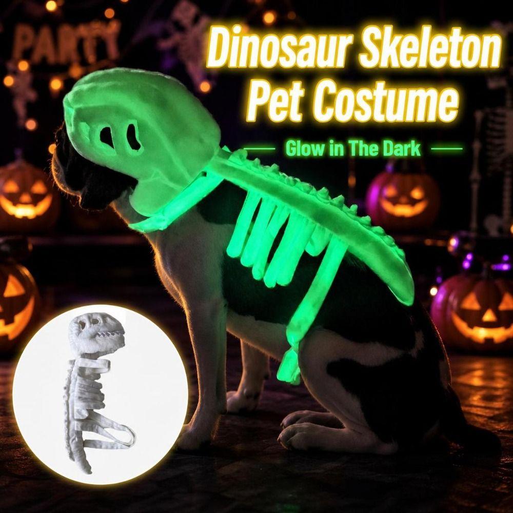 3D Dinosaur Skeleton Pet Costume Glow in The Dark Cat Cosplay Headwear Pet Supplies