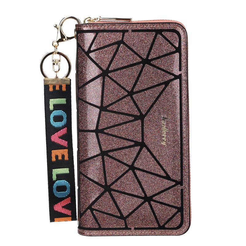 Women's Fashion Shiny Long Wallet with Lanyard Pu Leather Clutch Bag Zipper Cell Phone Bag Ladies Multi-card Coin Purse