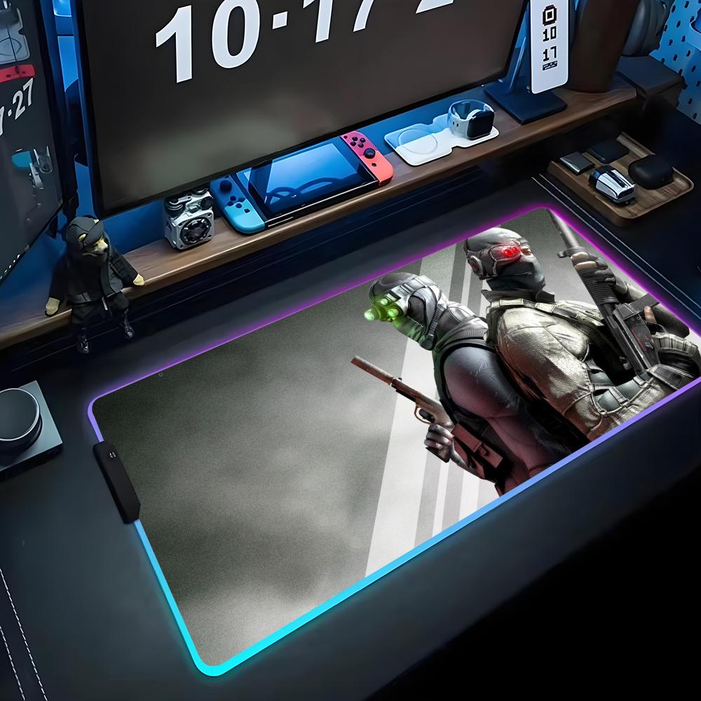 Коврик для мыши Splinter Cell RGB Игровой коврик для мыши Большой светодиодный коврик Настольный коврик для ПК Светящийся коврик для мыши Большие коврики для клавиатуры Настольный коврик С