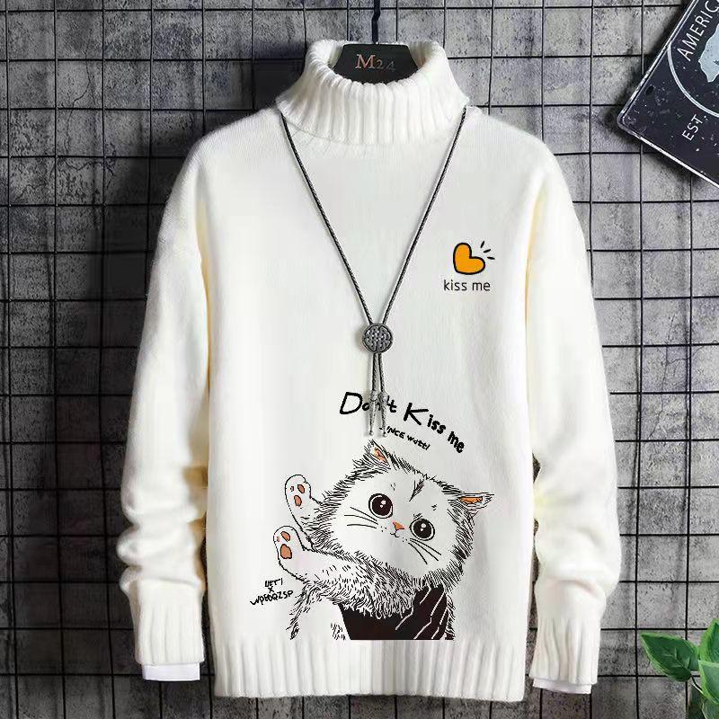 Осенне-зимний свитер с воротником и принтом, нижняя рубашка, модный брендовый вязаный свитер, универсальный кардиган, мужской теплый пуловер