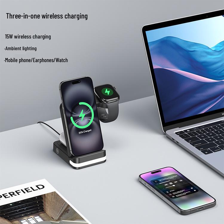 New Foldable Wireless Charger: Compatible with Huawei, Apple, Samsung Phones, Watches & Earphones, Hot-Selling 3-in-1 Device