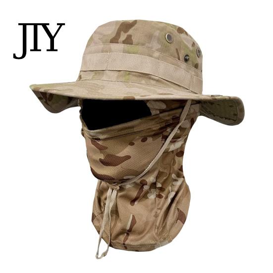 Sun Protection Hat Camouflage with Balaclava Face Mask, UV Men Wide Brim Hat, Breathable Bucket for Outdoor Fishing Hiking Cycling