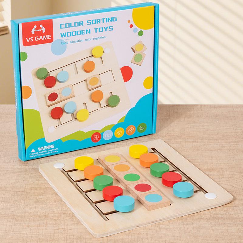 Деревянная игра-сортировка и подбор цветов для двух игроков - Интерактивная развивающая игрушка для родителей и детей