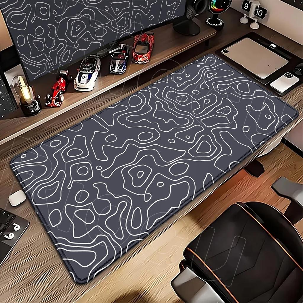 Gaming Mousepad Large Topographic Map Green Lines Desk Mats Xxl Desktop Office Accessories Gamer Stitch Edge Keyboard Pad Carpet