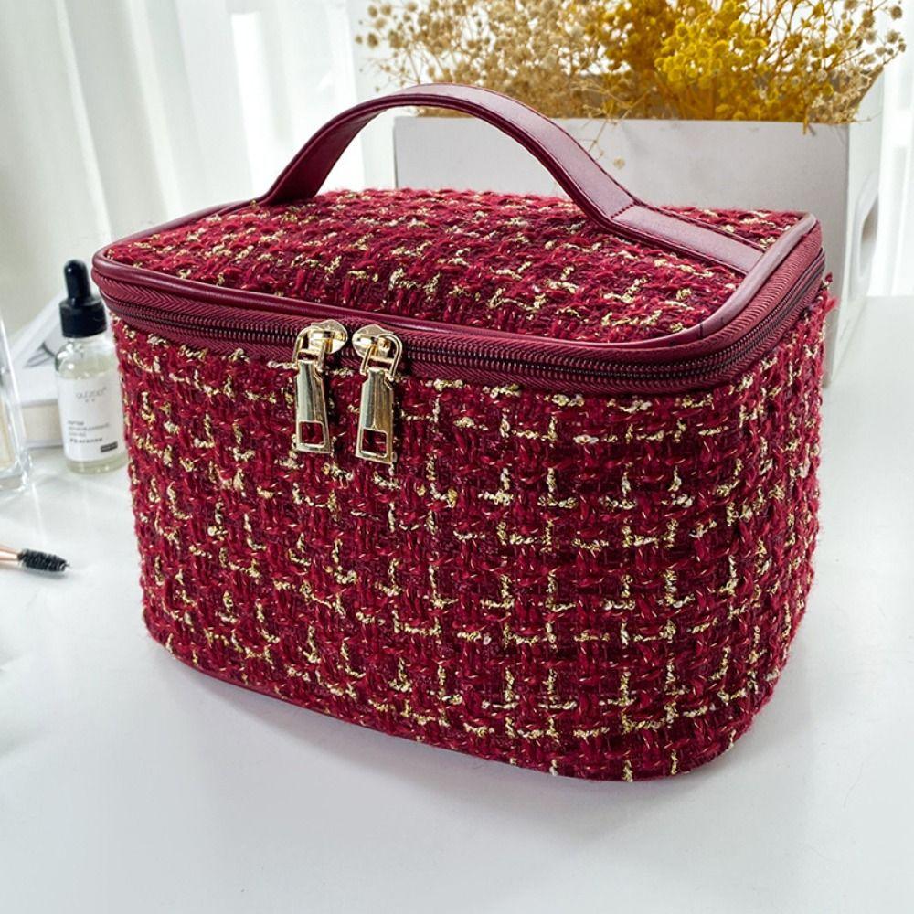 Fashionable Polyester Makeup Bag Knitted Style Korean Style Toiletry Organiser Large Capacity Storage Bag Travel Use