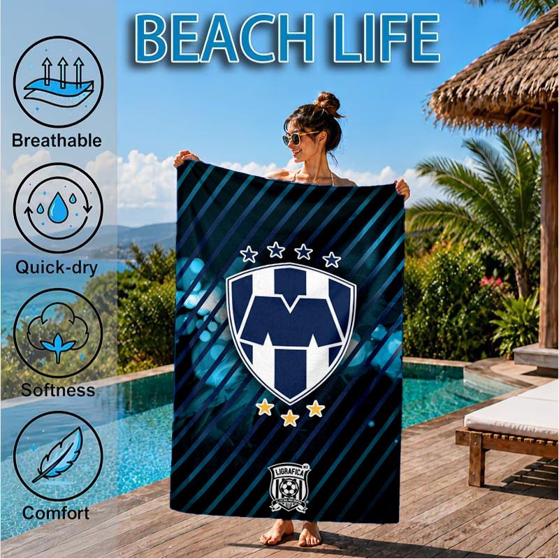 Monter-rey Football Crest Art Printed Microfiber Beach Towel, Soft And Absorbent, Quick-Dry, Ideal for Summer Travel, Beach Essential, Swimming Pool