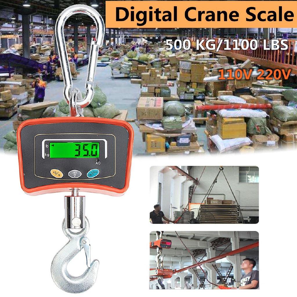 500 KG / 1100 LBS Digital Crane Scale Heavy Duty Industrial Hanging Scale LCD Weighing Scales High Accurate