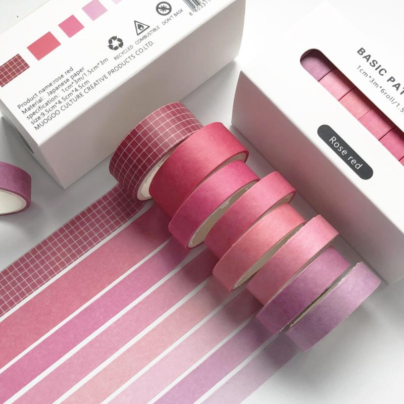 8pcs Pure Color & Plaid Paper Washi Tape Set 15mm 10mm Basic Pattern Adhesive Masking Tapes Home DIY Decoration Stickers A6163