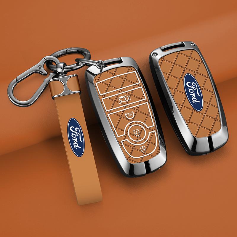 TQ011Zinc Alloy Leather Car Remote Key Case Cover Fob Shell For Ford Fusion Mondeo Mustang Edge Expedition EXplorer F-150 F-250 F-350 VSIU1