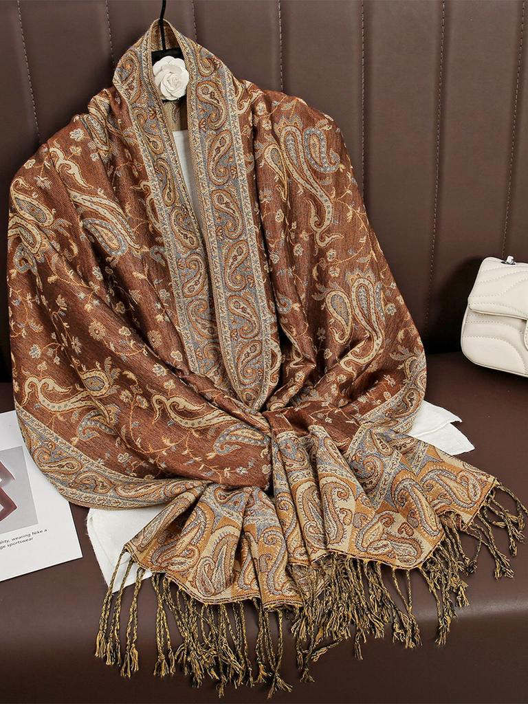 Jacquard Tassel Scarf Imitation Cashmere Soft And Breathable Autumn And Winter Versatile Women'S Shawl Scarf Light Luxury Style